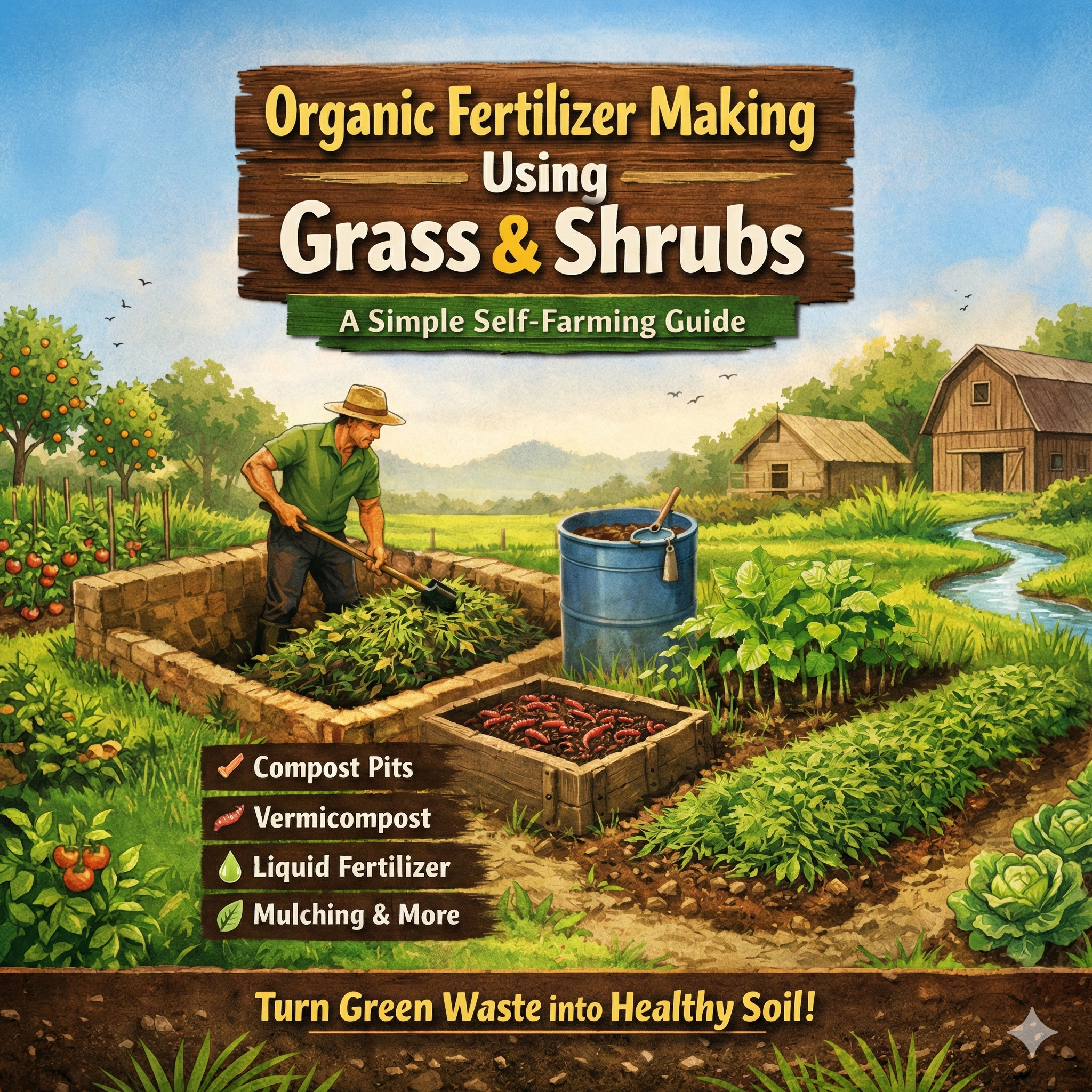 Organic Fertilizer Making Using Grass and Shrubs - A Practical Self Farming Guide to Composting, Vermicompost, Mulching, and Sustainable Soil Health