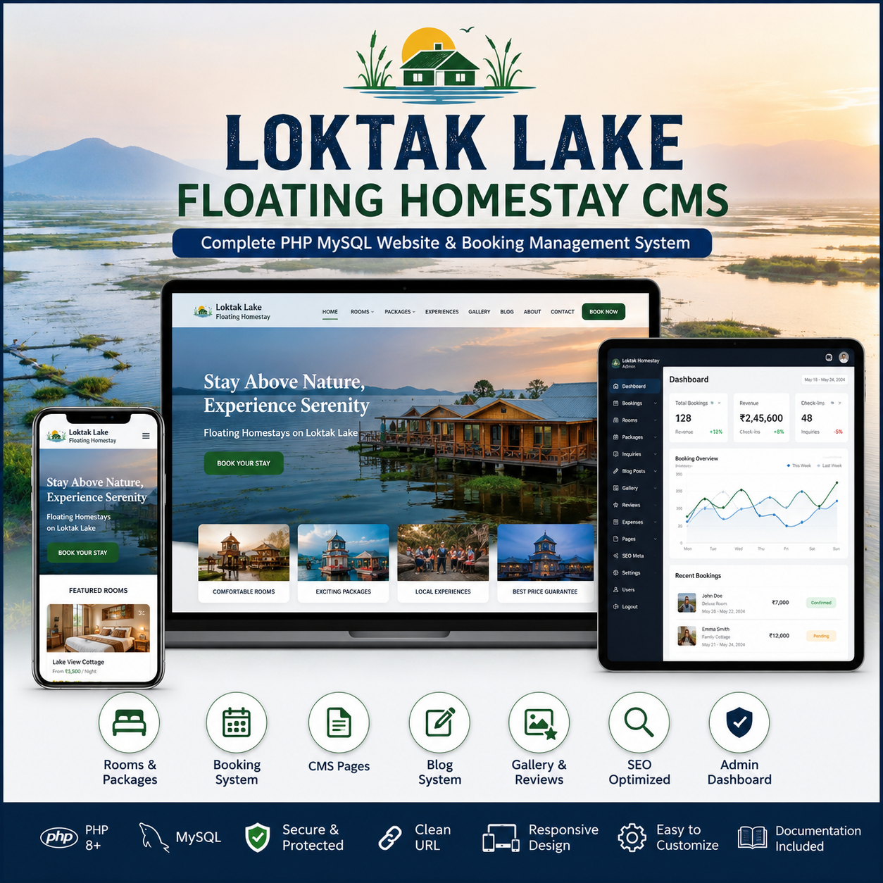 Loktak Lake Floating Homestay CMS – PHP MySQL Website & Booking Management System