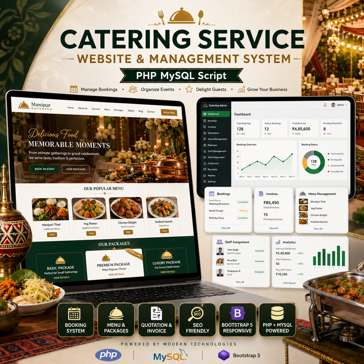 Catering Service Website & Management System PHP MySQL Script