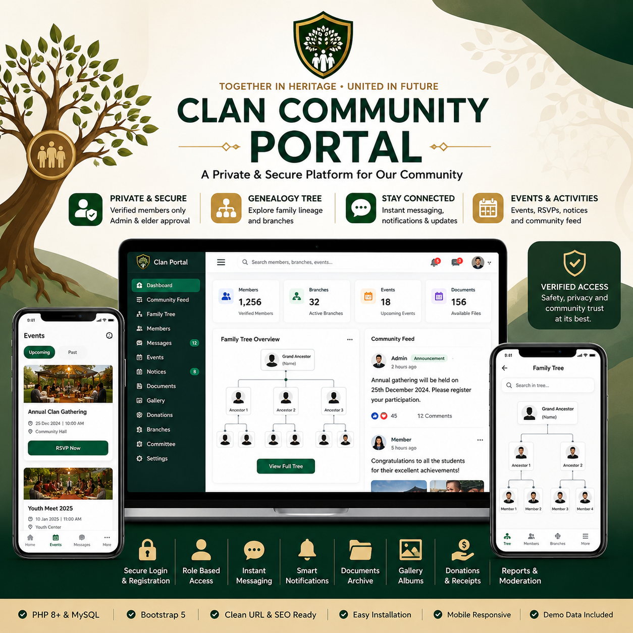Private Clan & Community Portal PHP Script with Genealogy Tree, Messaging & Admin Verification