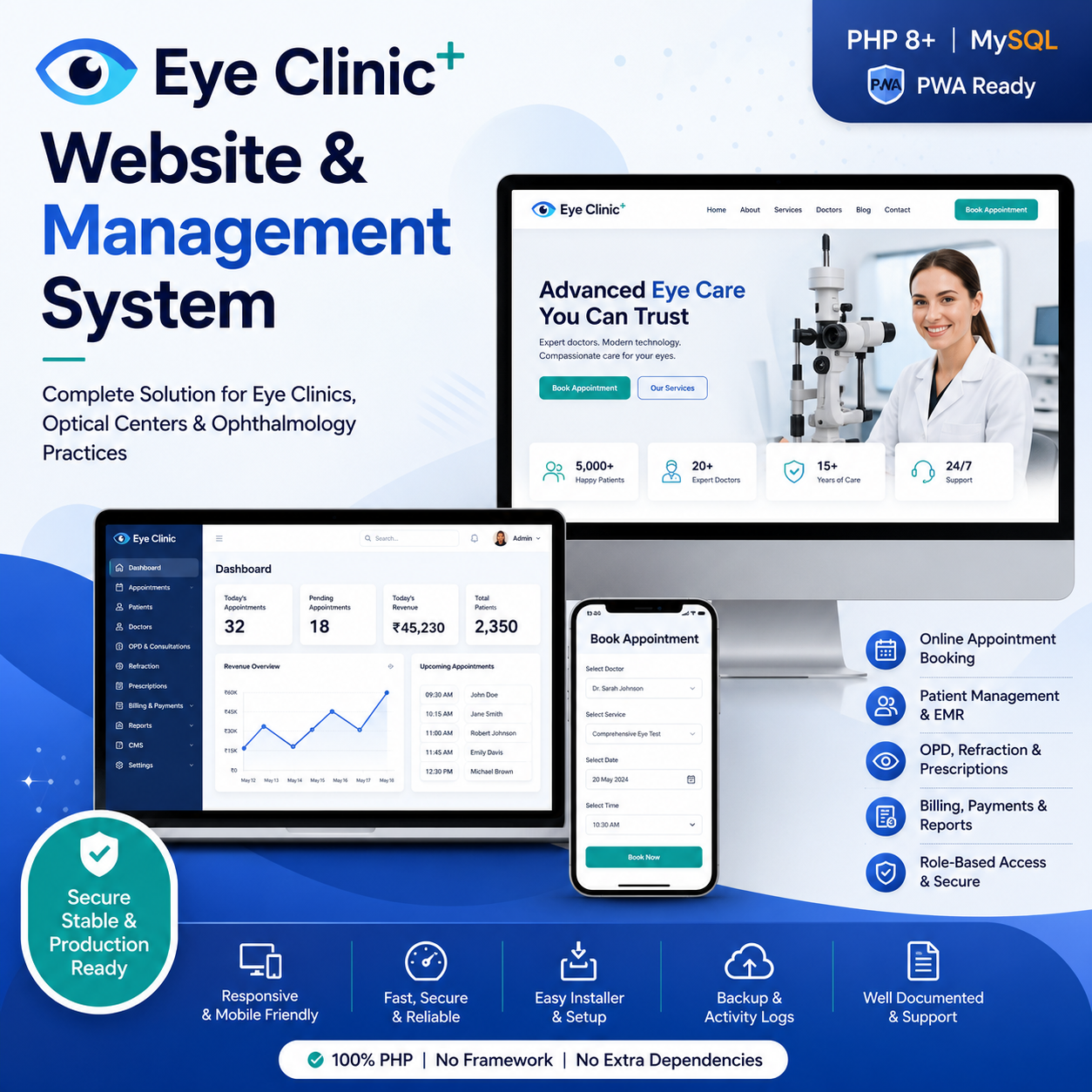 Eye Clinic Website & Management System – PHP MySQL PWA Ready Software