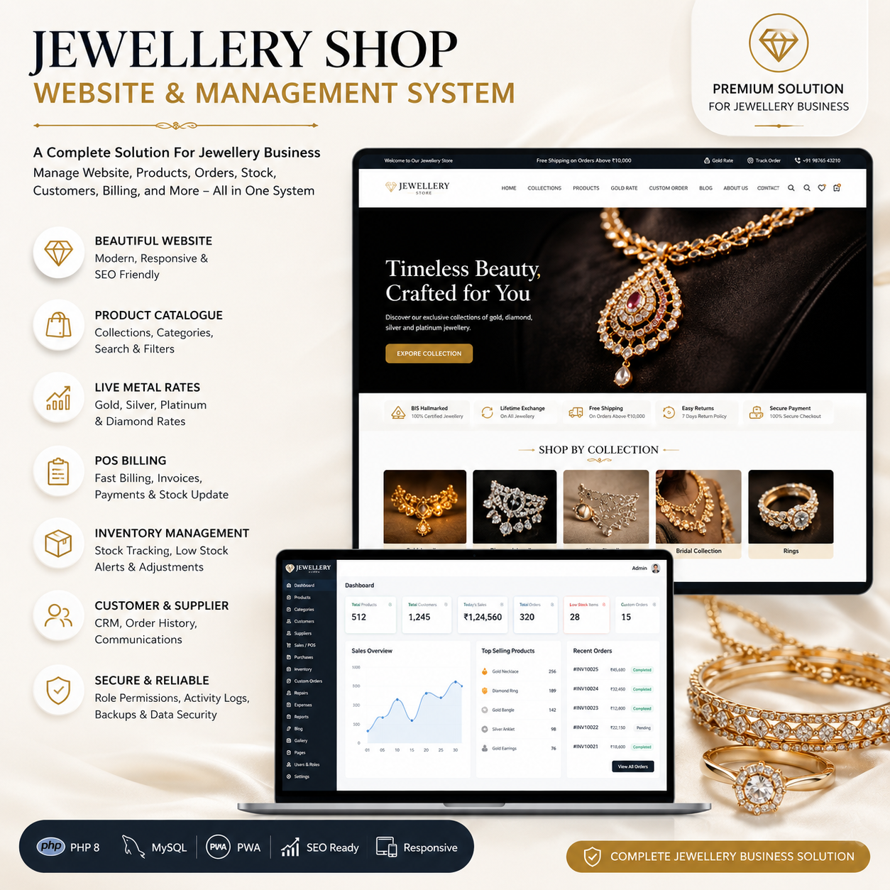 Jewellery Shop Website & Management System PHP MySQL – Premium Jewellery ERP with POS, Inventory, SEO & PWA