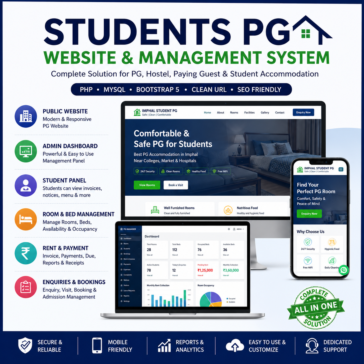 Students PG Website & Management System PHP MySQL Script