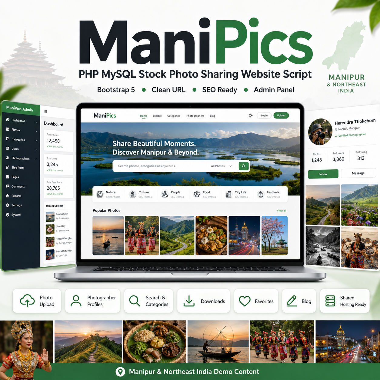 ManiPics – PHP MySQL Stock Photo Sharing Website Script Like Pexels