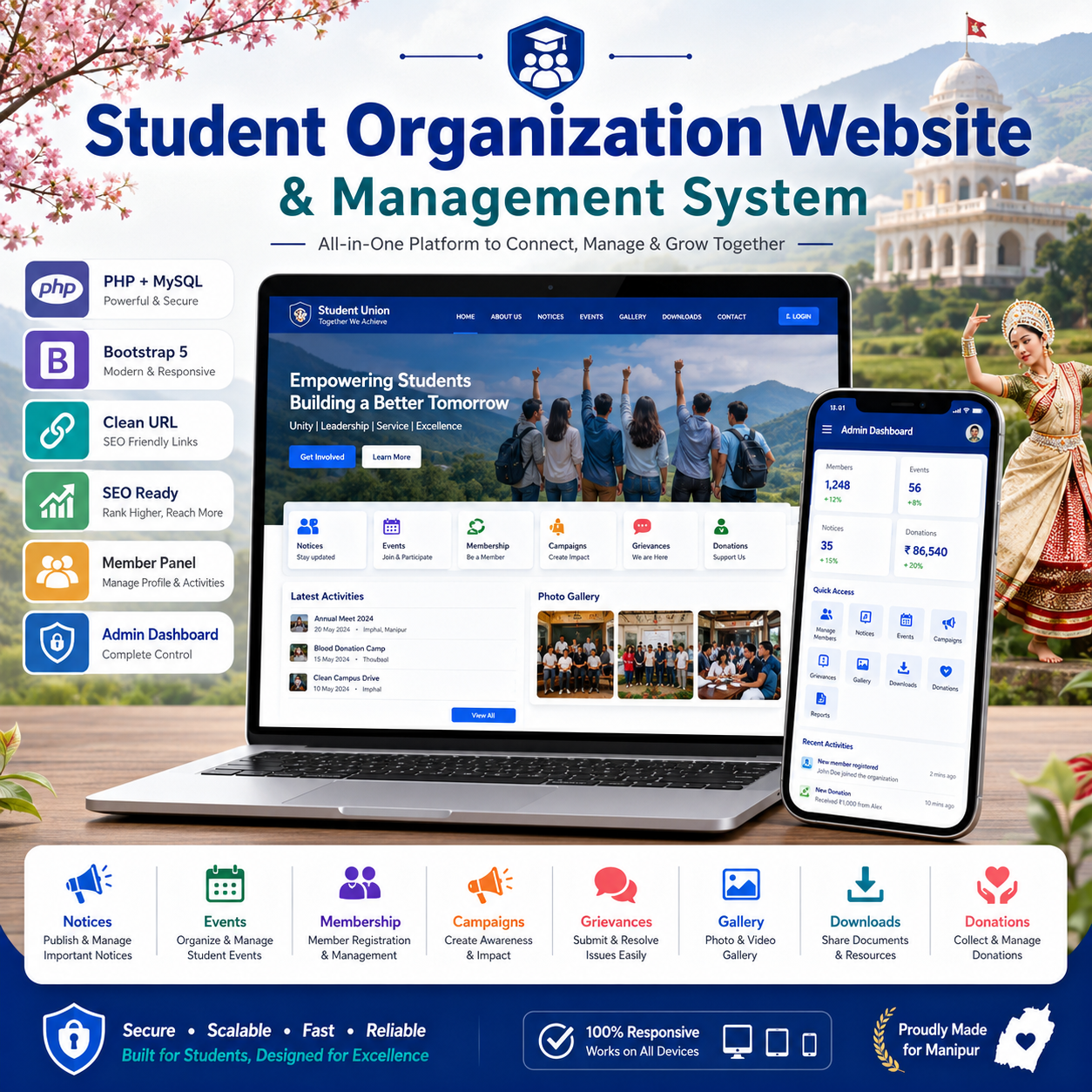 Student Organization Website & Management System PHP Script